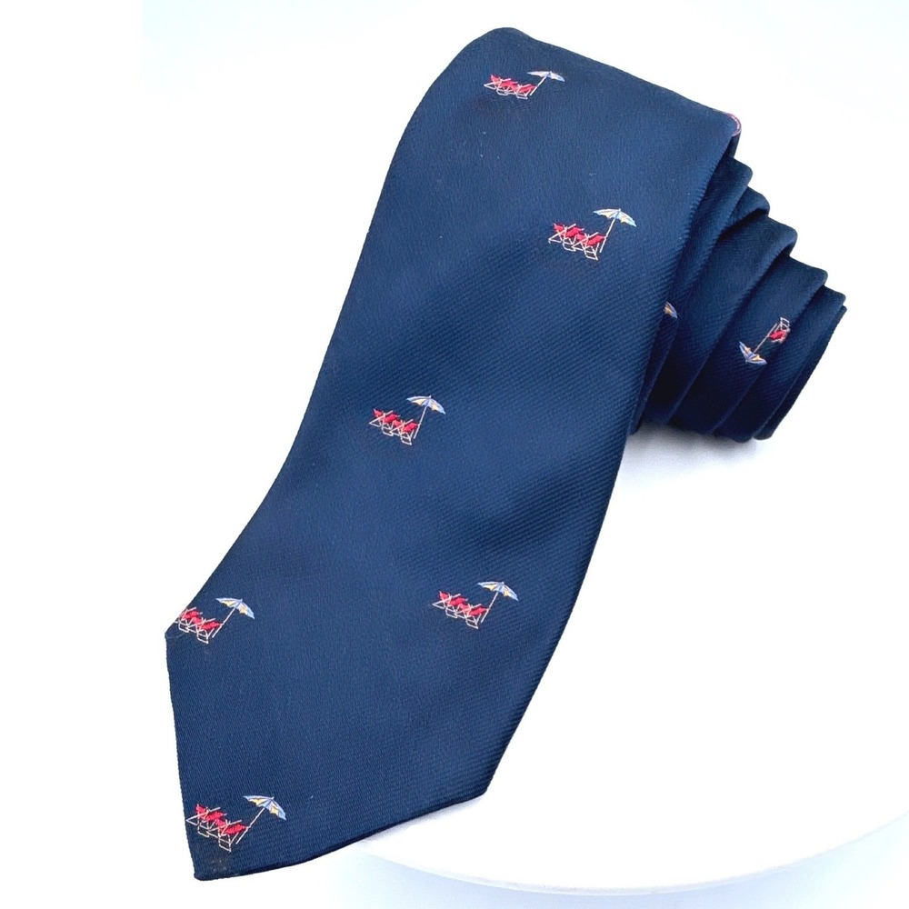 Brooks Brothers Mens Tie Navy Blue Silk Beach Umbrella Vacation Cruise Nautical‎
